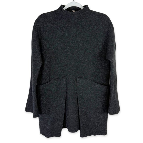Free People 100% Wool Charcoal Gray Tunic Sweater, Mock Turtleneck – Size XS - Picture 1 of 9
